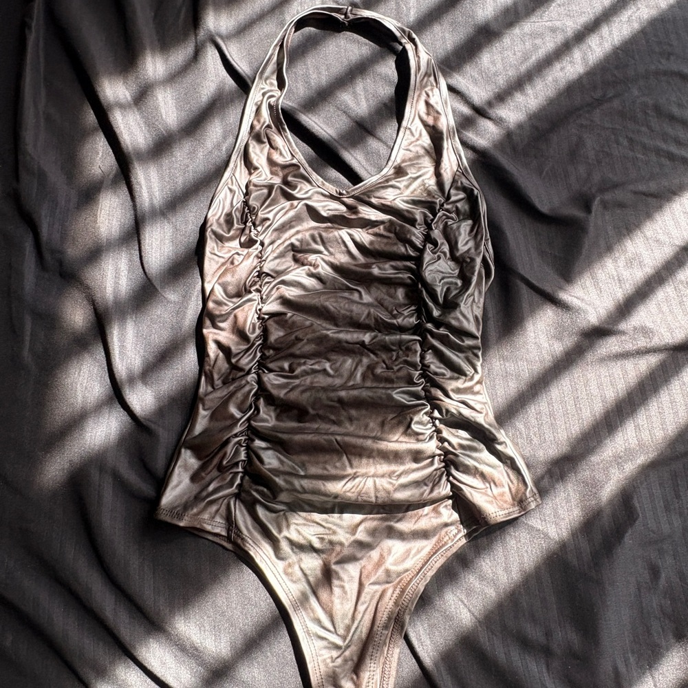 Ruched Halter Bodysuit in Brown